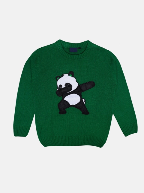 

CHIMPRALA Kids Green & Black Panda Printed Woolen Pullover