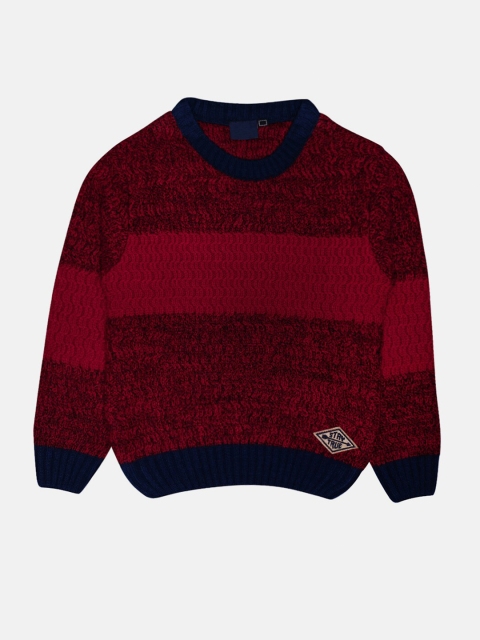 

CHIMPRALA Kids Maroon & Navy Blue Colourblocked Woolen Pullover