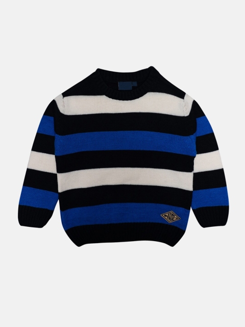 

CHIMPRALA Kids Black & White Striped Woolen Pullover