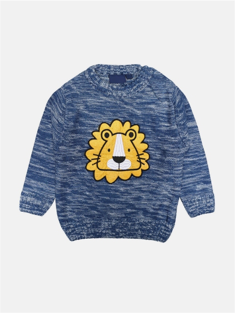 

CHIMPRALA Kids Blue & Yellow Tiger Printed Woolen Pullover