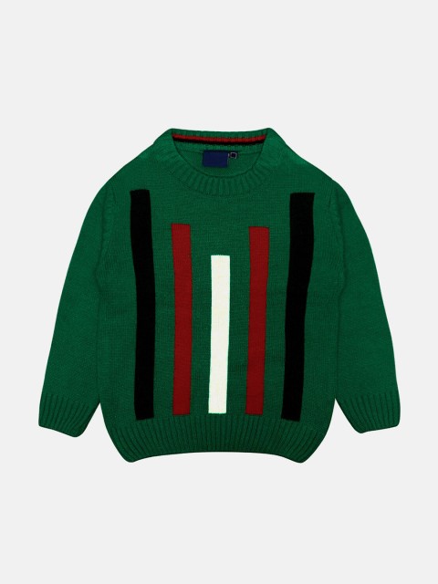 

CHIMPRALA Kids Green & Red Striped Woolen Pullover