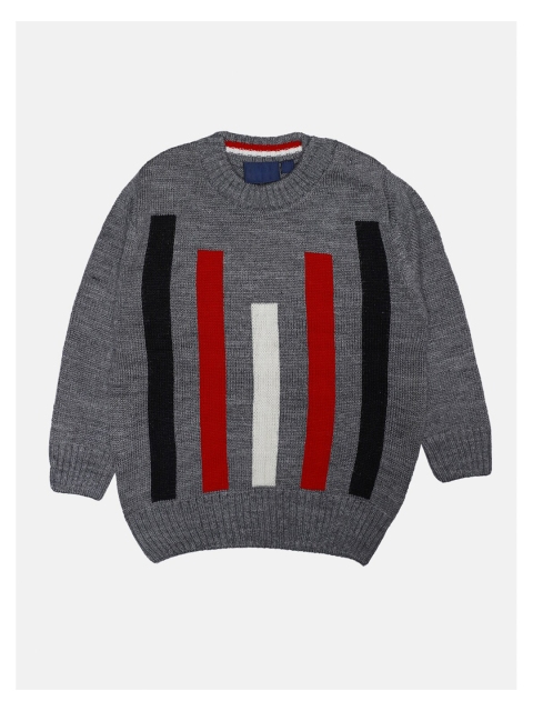 

CHIMPRALA Kids Grey & Red Striped Woolen Pullover