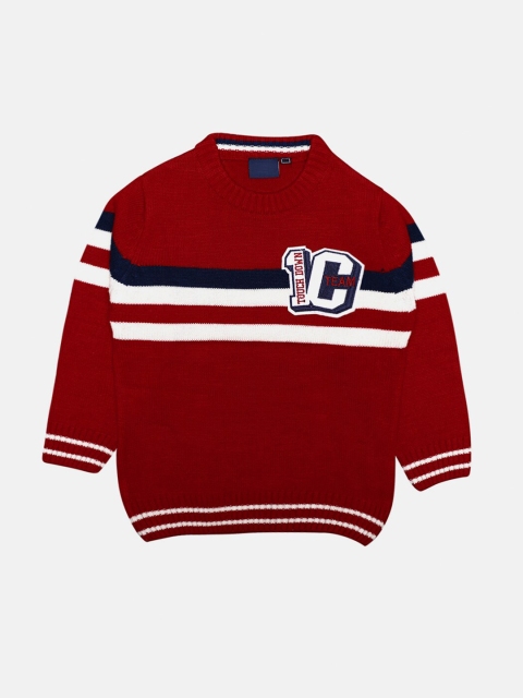 

CHIMPRALA Kids Red & White Striped Woolen Pullover