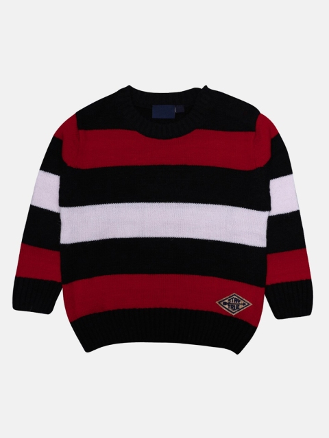 

CHIMPRALA Kids Black & Red Striped Woolen Pullover