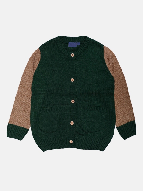 

CHIMPRALA Kids Green & Beige Colourblocked Woolen Cardigan