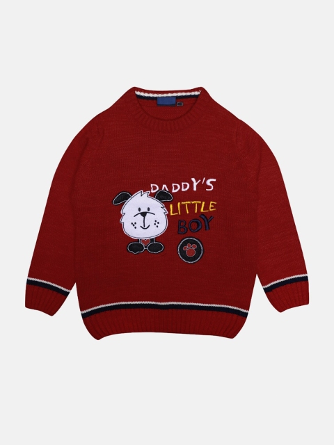 

CHIMPRALA Kids Red & White Typography Printed Woolen Pullover