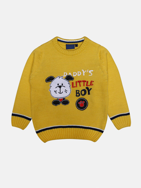 

CHIMPRALA Kids Yellow & White Typography Printed Woolen Pullover
