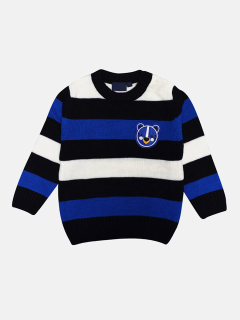 

CHIMPRALA Kids Blue & Black Striped Woolen Pullover