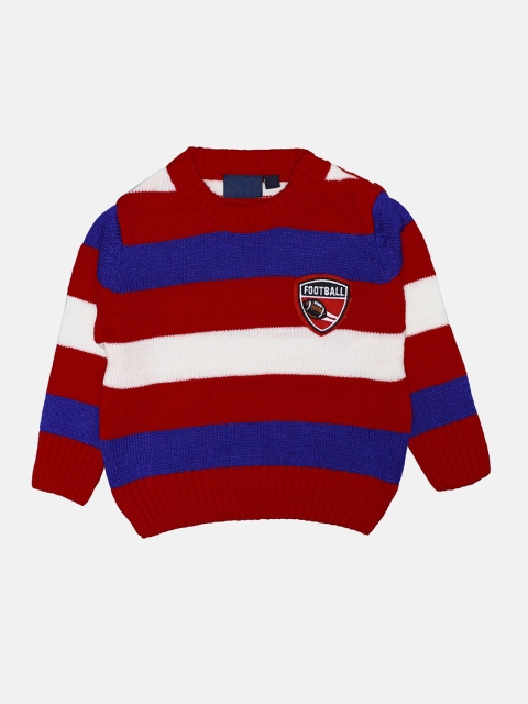 

CHIMPRALA Kids Red & Blue Striped Woolen Pullover
