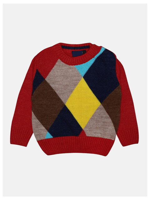 

CHIMPRALA Kids Red & Yellow Geometric Printed Woolen Pullover