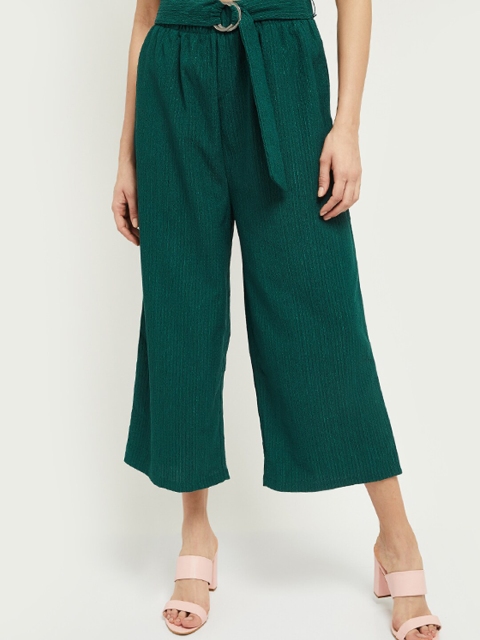 

max Women Green Knitted Cropped Palazzos