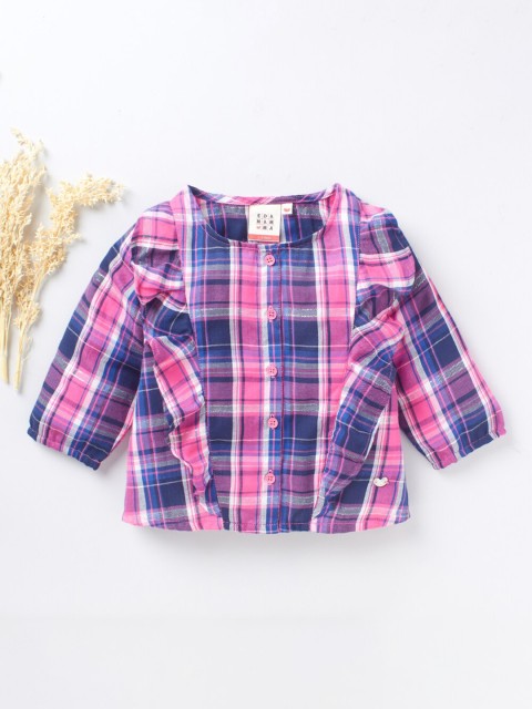

Ed-a-Mamma Pink Checked Mandarin Collar Shirt Style Top