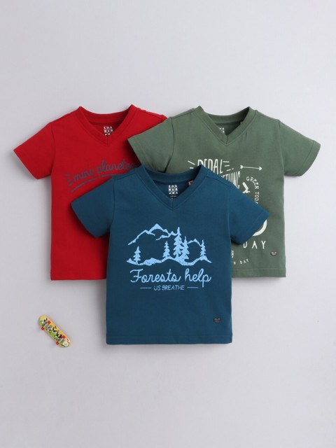 

Ed-a-Mamma Boys Red 3 Printed V-Neck Pockets T-shirt