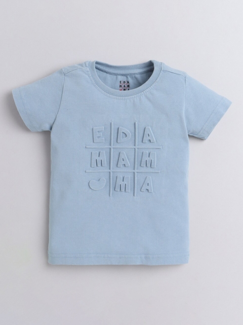 

Ed-a-Mamma Kids Blue Brand Logo Embossed Pure Cotton T-shirt