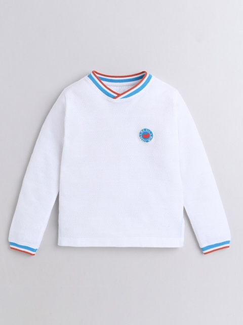 

Ed-a-Mamma Boys White Brand Logo V-Neck Applique T-shirt