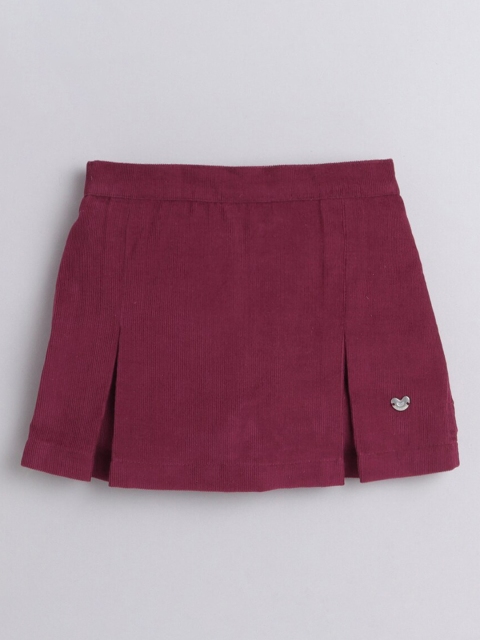 

Ed-a-Mamma Girls Burgundy-Coloured Solid Pure Cotton Mini Skorts