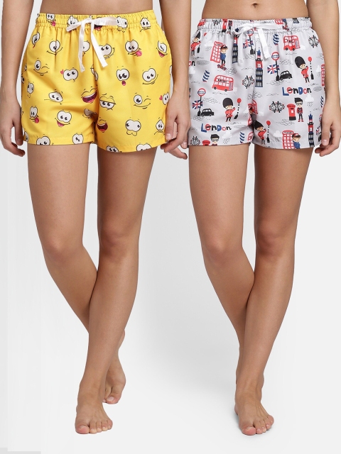 

Bellofox Women Pack of 2 Printed Lounge Shorts, Yellow
