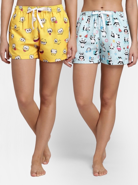 

Bellofox Women Pack of 2 Printed Lounge Shorts, Yellow