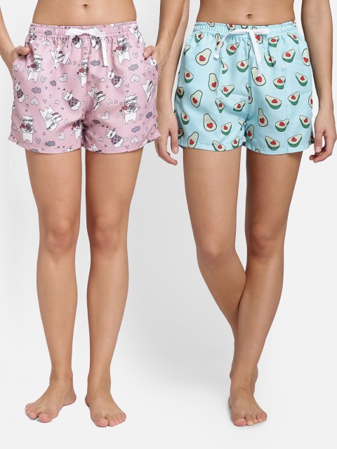 

Bellofox Women Pack of 2 Printed Lounge Shorts, Blue