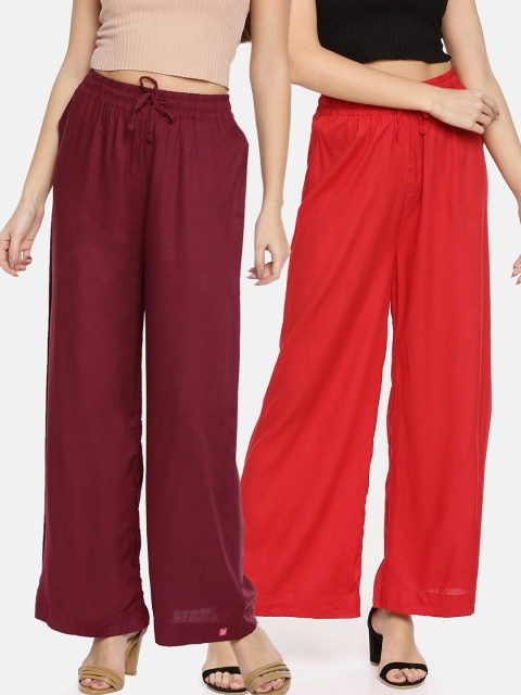 

TWIN BIRDS Women Pack Of 2 Burgundy & Red Palazzos