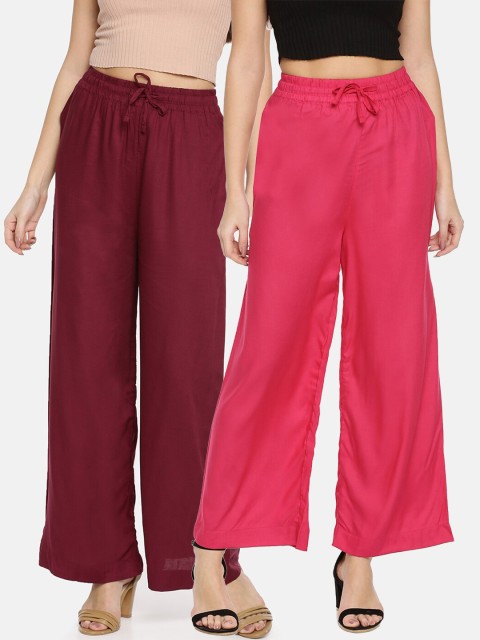 

TWIN BIRDS Women Pack Of 2 Burgundy & Pink Palazzos