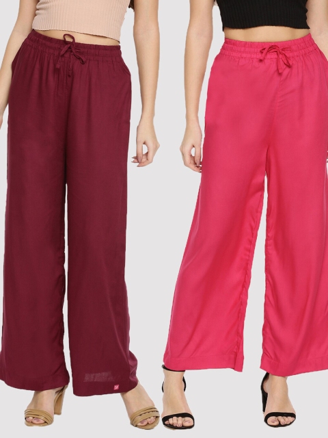 

TWIN BIRDS Women Pack Of 2 Burgundy & Pink Palazzos