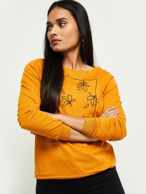 

max Women Mustard Yellow Pure Cotton Printed Sweatshirt