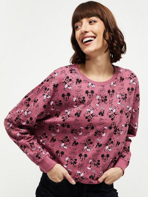 

max Women Mauve Mickey Mouse Printed Pure Cotton Sweatshirt