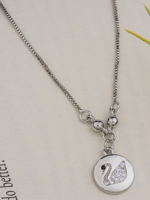 

Alankruthi Silver-Toned Rhodium-Plated CZ-Studded Handcrafted Pendant With Chain