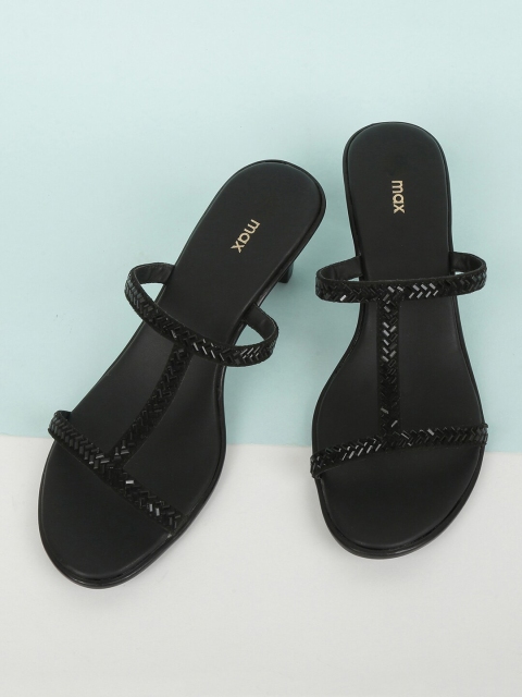 

max Black Textured PU Sandals
