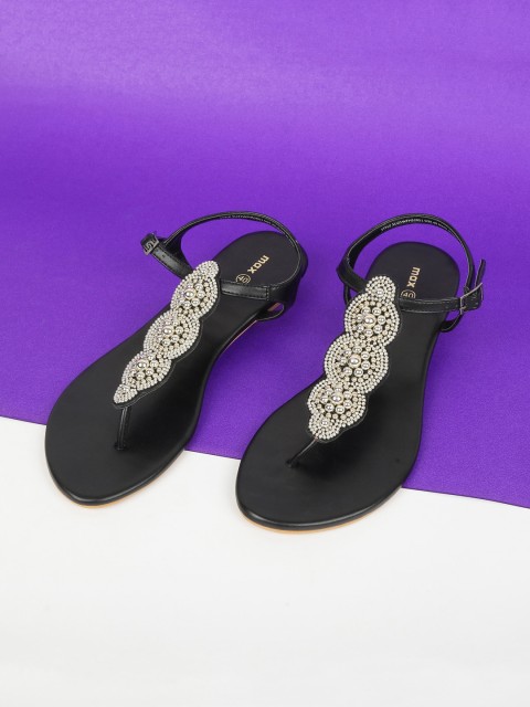 

max Women Black & White Embellished PU Block Heels