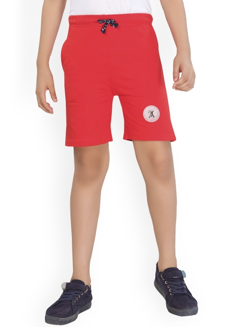 

ORANGE PUMPKKIN Boys Red Solid Slim Fit Regular Shorts