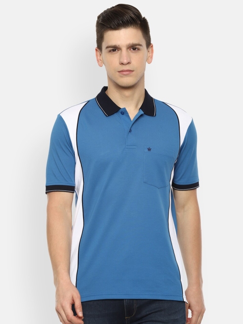 

Louis Philippe Men Blue & White Colourblocked Polo Collar T-shirt