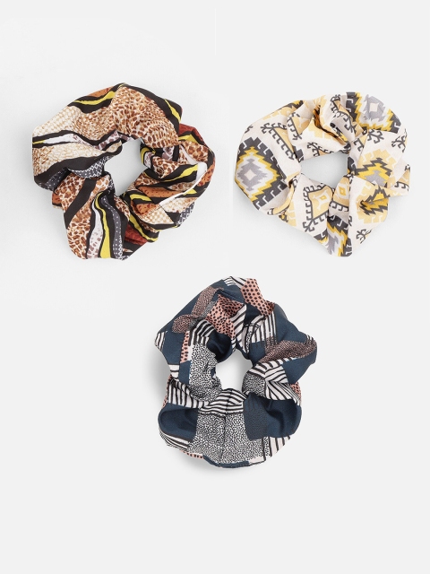 

Aditi Wasan Women Set of 3 Printed Ponytail Holders Scrunchies, Black