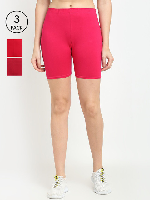 

GRACIT Women Pack of 3 Cycling Sports Shorts, Red