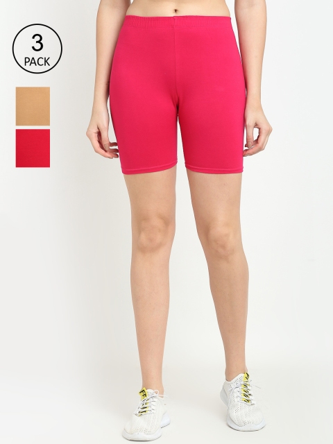 

GRACIT Women Pack of 3 Cycling Sports Shorts, Red