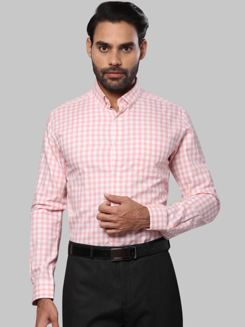 

Next Look Men Peach-Coloured Slim Fit Gingham Checked Formal Shirt