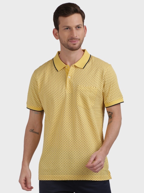 ColorPlus Men Yellow Printed Polo Collar Cotton T-shirt