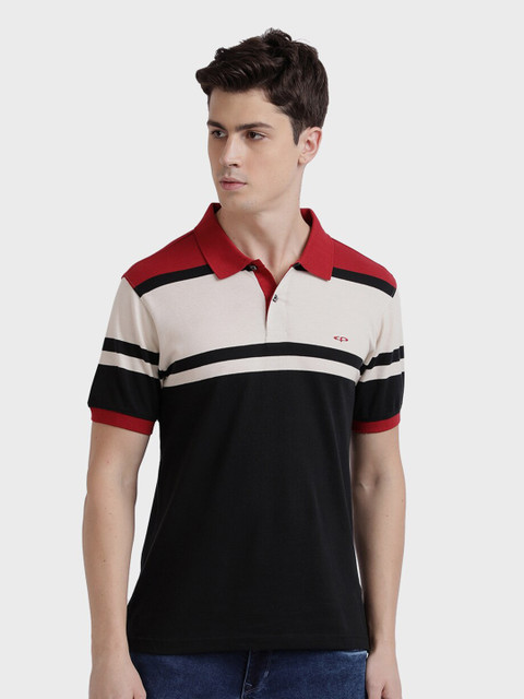 

ColorPlus Men Maroon & Black Colourblocked Polo Collar T-shirt