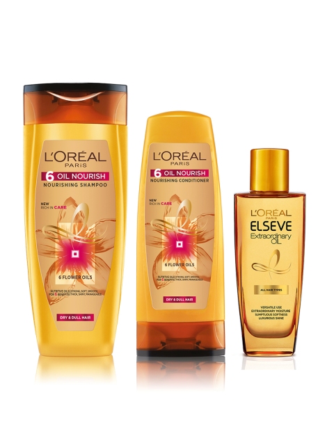 

LOreal 6 Oil Nourish Shampoo Conditioner & Extraordinary Oil Serum- 618.5 ml, Yellow