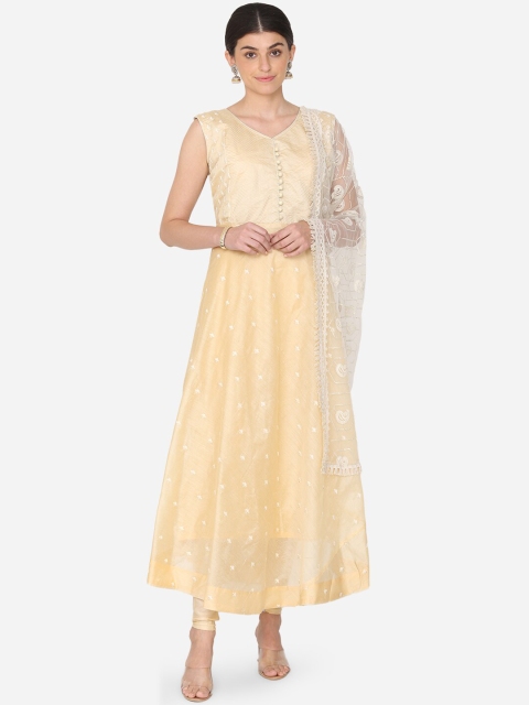 

BOMBAY SELECTIONS Gold-Toned Embroidered Anarkali Kurta with Churidar & Dupatta
