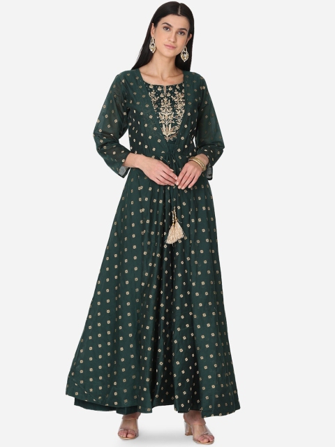 

BOMBAY SELECTIONS Women Green Pleated Kurta with Churidar