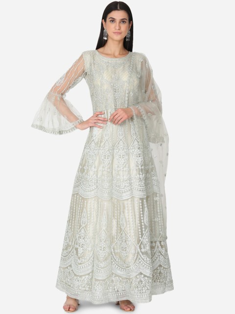 

BOMBAY SELECTIONS Women Green Ethnic mMotifs Embroidered Kurta with Churidar & Dupatta