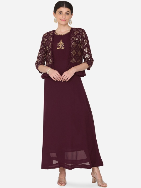 

BOMBAY SELECTIONS Women Purple Embellished Kurta with Trousers & Jacket
