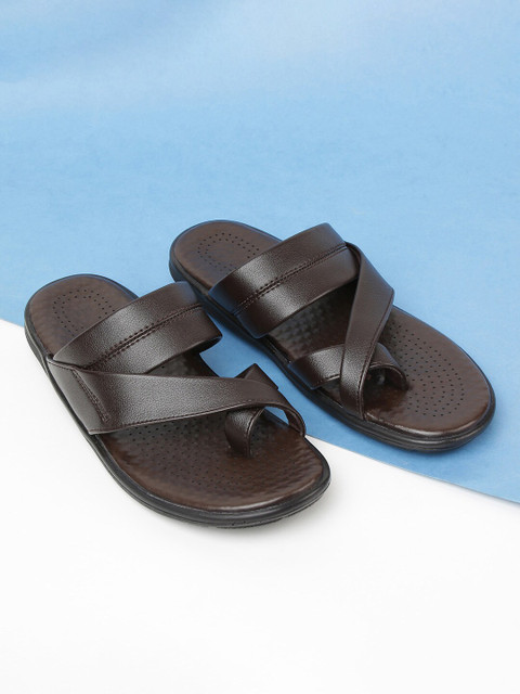 

max Men Brown Solid PU Comfort Sandals