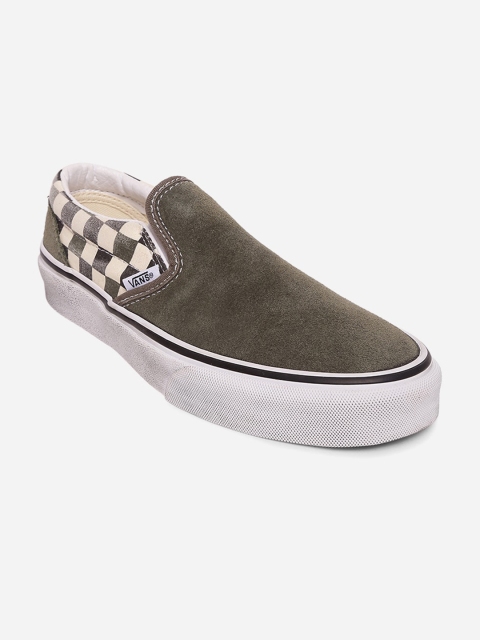 

Vans Unisex Green & Cream-Coloured Checked Slip-On Sneakers