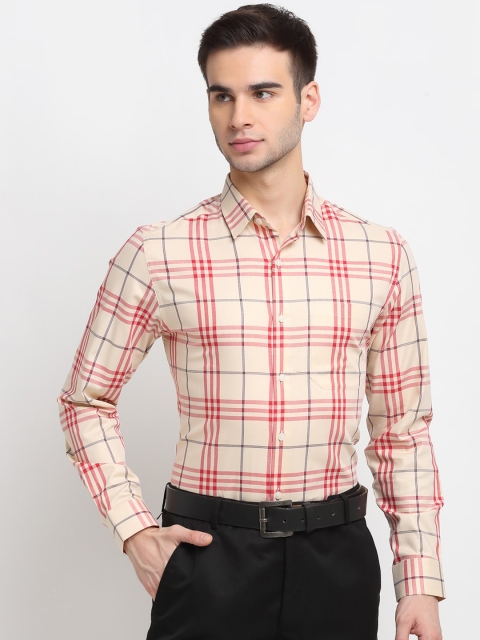 

FINNOY Men Cream-Coloured Slim Fit Tartan Checks Opaque Checked Formal Shirt