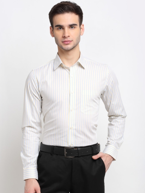 

FINNOY Men White Opaque Striped Formal Shirt