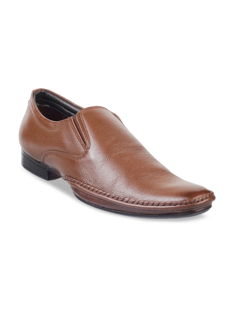 

WALKWAY Men Brown Solid Leather Formal Slip-Ons