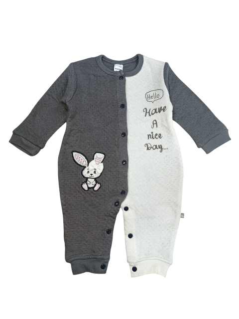 

Moms Love Infant Girls Charcoal Grey & White Cotton Colourblocked Applique Rompers